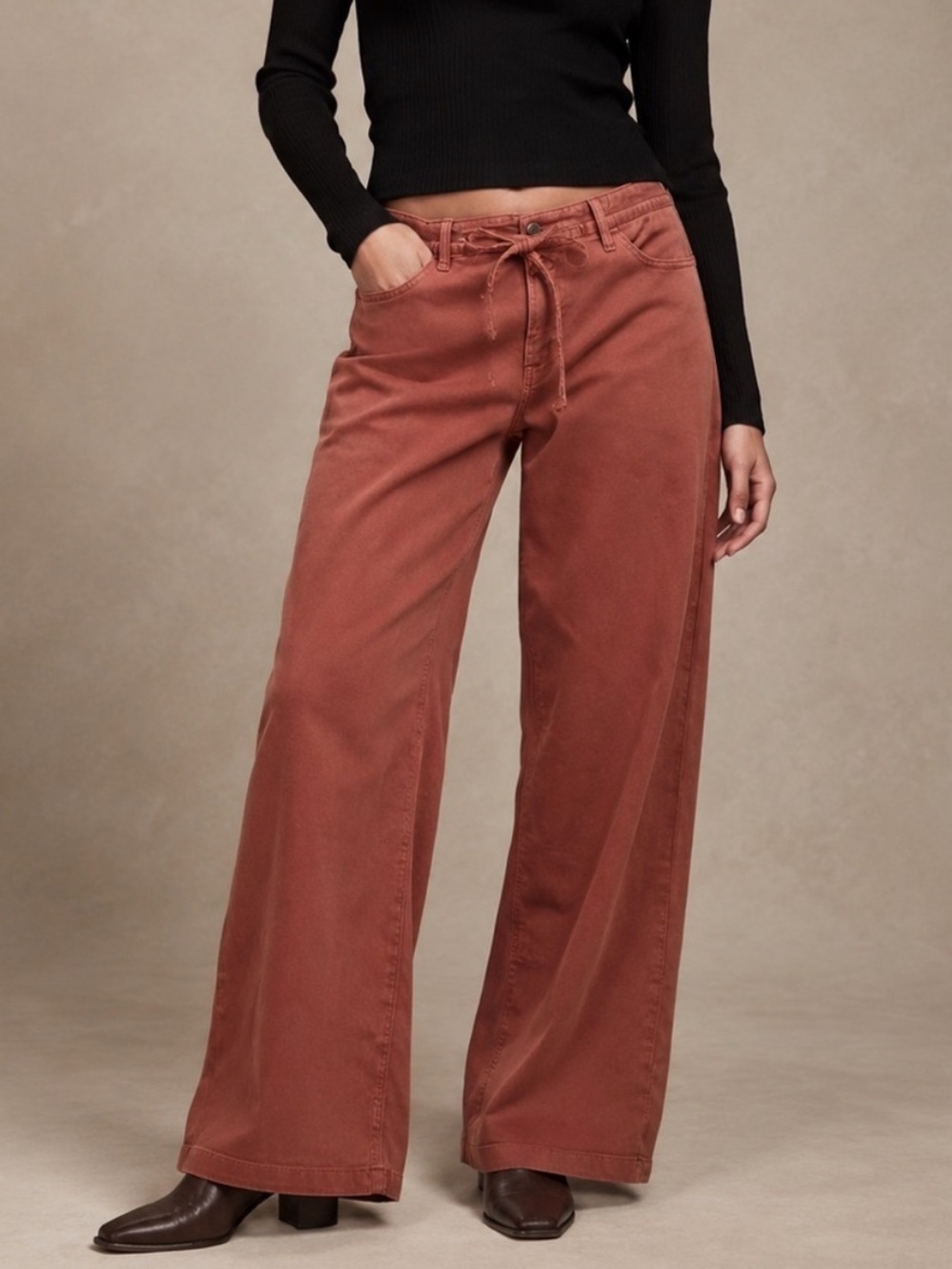 American Eagle dreamy drape low rise wide leg stretch tie waist pants